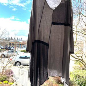 Taillissime Asymetric Loose Comfy Plus Size Tunic Gray Mesh Lace 1X